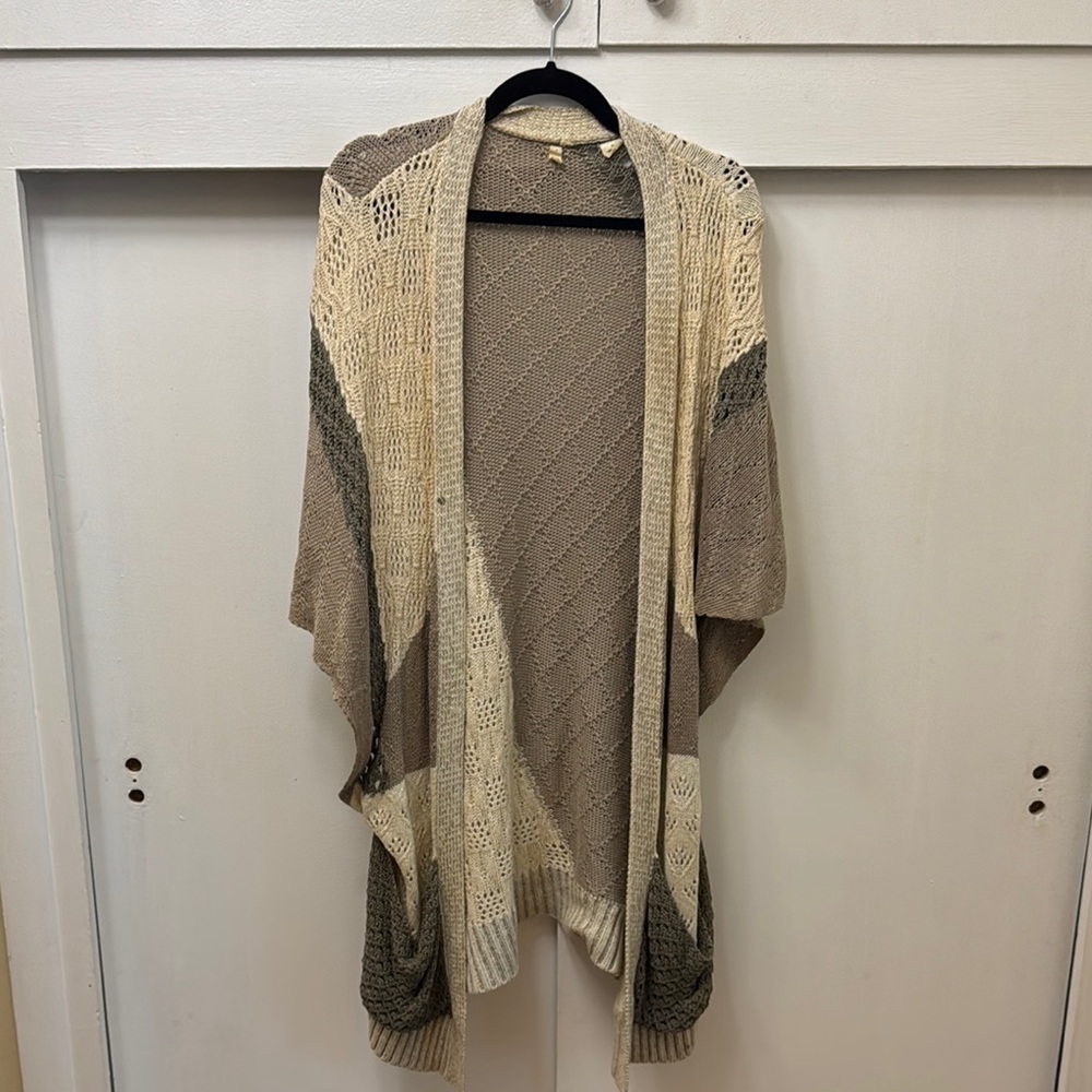 Anthropologie Cream and Gray Layered Cardigan